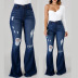 high waist high elastic ripped flared jeans NSGJW117314