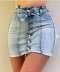 high waist elastic lace-up single-breasted denim skirt NSGJW117317