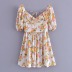 Floral Print Puff Sleeve Backless A-Line Dress NSXDX117350