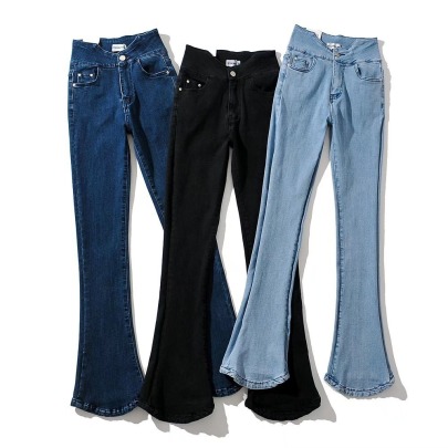 High-waisted Solid Color Flared Jeans NSXDX117336