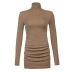 solid color button long-sleeved knitted high-necked sheath dress NSGWY117399