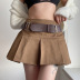 retro high waist slim pleated skirt with belt NSGWY117401