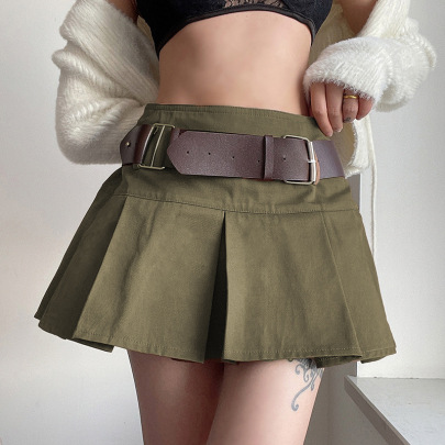 Retro High Waist Slim Pleated Skirt With Belt NSGWY117401