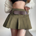retro high waist slim pleated skirt with belt NSGWY117401