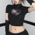 gothic style color contrasting plaid printed gauze mesh heart-shaped short-sleeved top with sleeves NSGWY117405