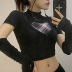 gothic style color contrasting plaid printed gauze mesh heart-shaped short-sleeved top with sleeves NSGWY117405
