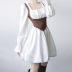 contrast color stitching waist seal fake two-piece long-sleeved A-line dress NSGWY117409