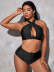 plus size solid color halterneck two-piece swimwear NSVNS117417