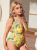 plus size printed V-neck backless one-piece swimsuit NSVNS117418