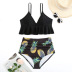 solid color stitching top printed high waist thin belt briefs swimwear set NSVNS117421