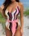 low-cut printed thin belt one-piece swimsuit NSVNS117427