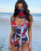 low-cut printed thin belt one-piece swimsuit NSVNS117427