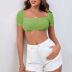 slim fit short sleeve knitted crop top multi-color NSYSQ117435