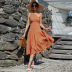 solid color high waist slanted shoulder dress NSYSQ117437