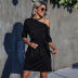 knitted solid color waist slanted shoulder dress NSYSQ117440