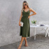 solid color low cut pleated slip dress NSYSQ117441