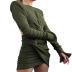 long sleeve kinked slim solid color top and skirt set NSLHC117458