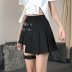 diablo style leather buckle stitching high waist black pleated short skirt NSGWY117491