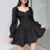 black square collar bubble long-sleeved girdling double-layer short dress  NSGWY117495