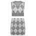 American retro college style rhombus sleeveless knitted vest and skirt two-piece set  NSGWY117497
