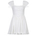 French white one-shoulder fluffy fungus edge dress  NSGWY117504