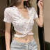 summer floral short-sleeved V-neck exposed umbilical strapping T-shirt NSGWY117505