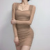 Early autumn sexy perspective mesh square neck long-sleeved package hip tight dress  NSGWY117506