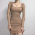 Early autumn sexy perspective mesh square neck long-sleeved package hip tight dress  NSGWY117506