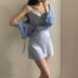 summer solid color satin girdling backless suspender dress NSGWY117507