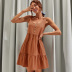 summer orange sleeveless v-neck commuter short dress  NSYSQ117509