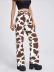 milk cow pattern print loose straight high waist pants NSGJW117522