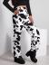 milk cow pattern print loose straight high waist pants NSGJW117522
