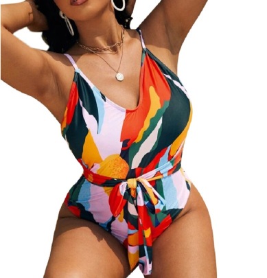 Sexy Plus Size Color Matching One-piece Sling Bikini Swimsuit NSVNS117555