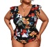 sexy plus size floral print v-neck one-piece bikini swimsuit NSVNS117556