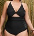 plus size backless lace-up drawstring solid color one-piece swimsuit NSVNS117559