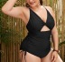 plus size backless lace-up drawstring solid color one-piece swimsuit NSVNS117559