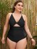 plus size print/solid color drawstring backless one-piece swimsuit NSVNS117573