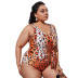 plus size lace-up Leopard print one-piece swimsuit NSVNS117577