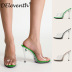  pattern bottom transparent belt open toe crystal high-heeled sandals NSZLX117589