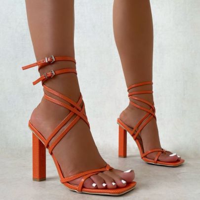 Cross Buckle Belt Clip Toe High-heeled Sandals NSZLX117599