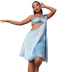 Blue sleeveless Sloping Shoulder Wrap Chest Backless Long dress  NSJLL117641