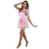 summer sexy pink mesh bandage waist-girding fluffy prom dress NSJLL117646