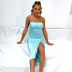 blue wrapped chest backless slit sling dress NSJLL117653