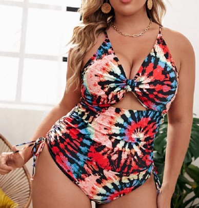 Plus Size Print Backless Hollow One-piece Swimsuit NSVNS117572
