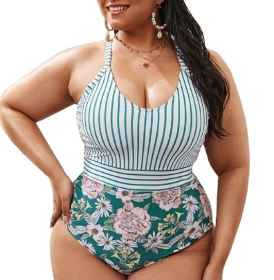 Plus Size Print Sling Backless One-piece Swimsuit NSVNS117582