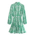 Single breasted print lapel long-sleeved lace-up dress NSXFL117678