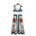 suspender backless slim flower print dress NSXFL117683