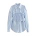 blue long-sleeved fungus edge slim shirt NSXFL117716