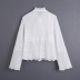 long-sleeved embroidery fungus edge lace-up solid color top NSXFL117721