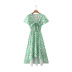 short sleeve v neck lace-up floral dress NSXFL117728